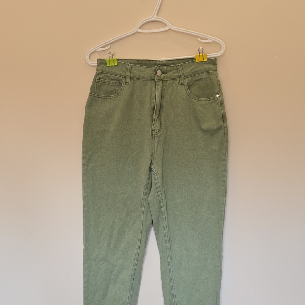 Green High Rise Mom Jeans